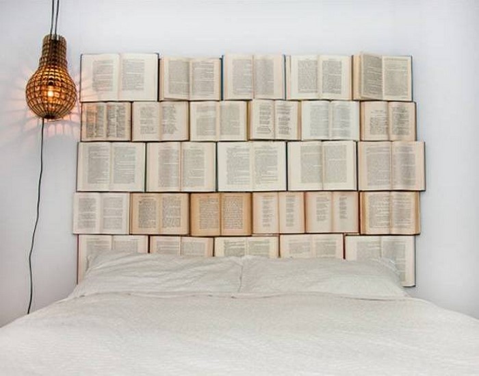 DIY Bedroom Headboard From Books 