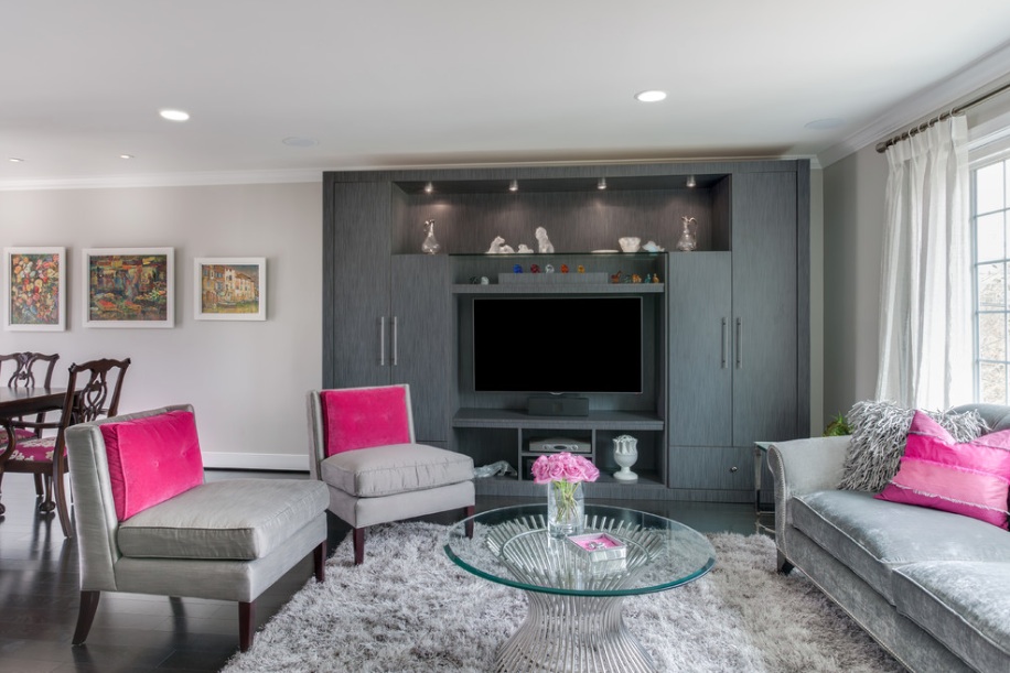 grey and pink modern living room sofa
